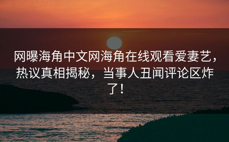 网曝海角中文网海角在线观看爱妻艺，热议真相揭秘，当事人丑闻评论区炸了！