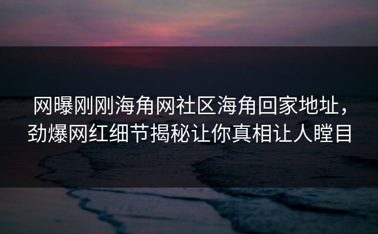网曝刚刚海角网社区海角回家地址，劲爆网红细节揭秘让你真相让人瞠目